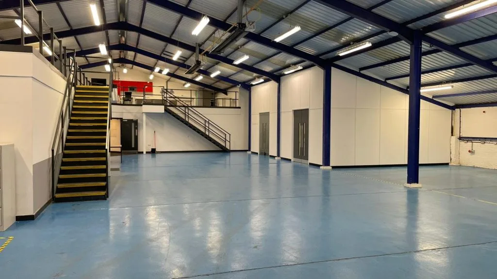 Open workshop space with mezzanine at VWG Specialists Coventry